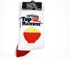 Nissin Top Ramen The Original Mens Size 6-12 White Novelty Graphic Crew Socks