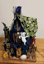 Spooky Metal Haunted House Halloween Tea Light Candle Holder Tabletop Decoration