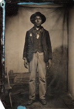1870s Tintype Photo of Western African American Cowboy W/ Lawman Badge Wild West