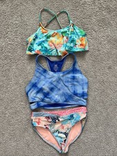 LOT Athleta Girl Swimsuit Size XL 14 Bottom XXL 16 Bikini Tops Blue Floral