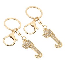 Initial Letter Keychain, 2 Pcs Letter J Crown Design Charm, Gold Tone
