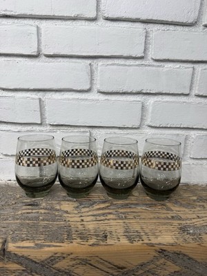 Vintage Mid Century Modern 1950s Libbey Tempo Smoke Gray Roly Poly Glasses Cups