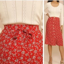 Rouje Eliot Midi Skirt Rosita Rouge Red Floral Size 34 US 2 New with Tags!