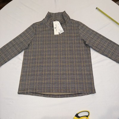 Tom Tailor Sweatshirt Turtleneck Women s L Glen Check Pattern 3/4 Sleeve NWT