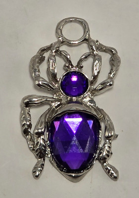 Silver Tone Spider Pendant Purple Head And Body