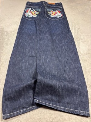 Baggy Jeans Stickerei Denim dunkelblau Japan Style 90er Streetwear y2k HipHop