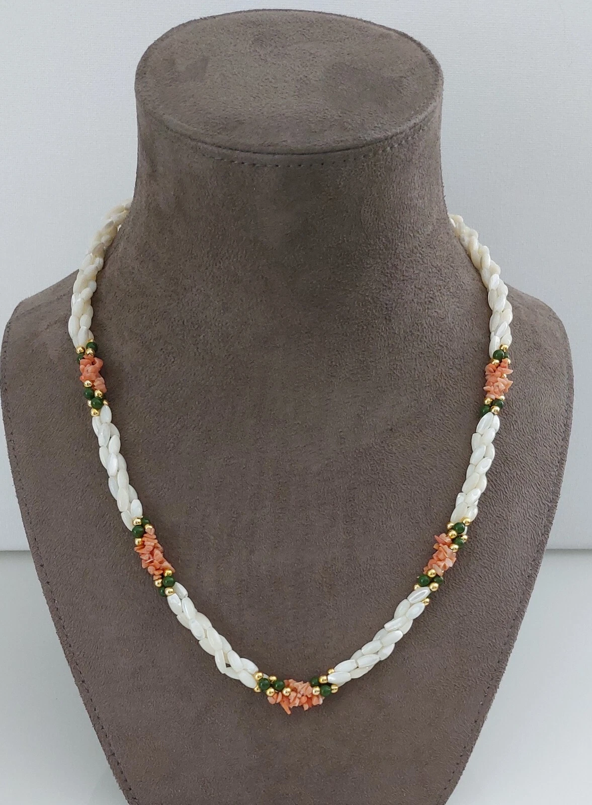 OFF WHITE Collana Perline Madreperla Vintage con Chip Colore Salmone Rosa