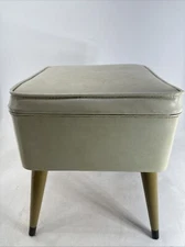 MCM Ottoman Sewing Cubbie Stool Danish Modern 1960s White 18”H 15”L 15”W