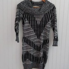 Maurices Women's Small Cowl Neck Sweater Dress 3/4 Sleeve Black White Geometric