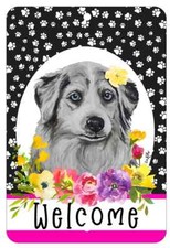 Australian Shepherd Aluminum Indoor/Outdoor Paw Prints Welcome Sign