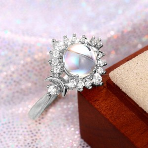 Authentic 925 Silver,Gold Plated Rings Women Pretty Moonstone Jewelry Size 6-10