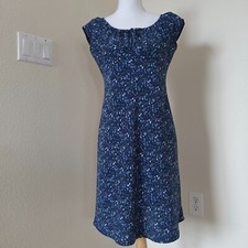 Vintage 90s Summer Dress Sz 5/6 Floral Blue Cottagecore Cap Sleeves Ruched Neck