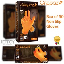 Grippaz Nitrile Gloves Orange Black Grip Heavy Duty Strong Mechanics Garage