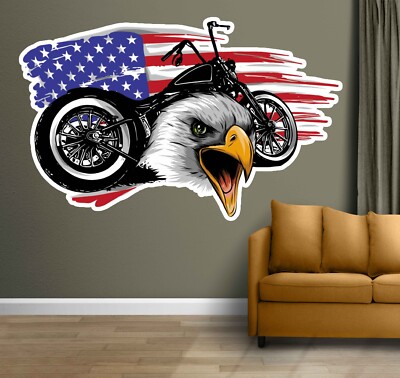 Amerikanische Flagge Fahrrad Chopper Fahrer Adler 3D Ansicht Aufkleber Poster Decal V4