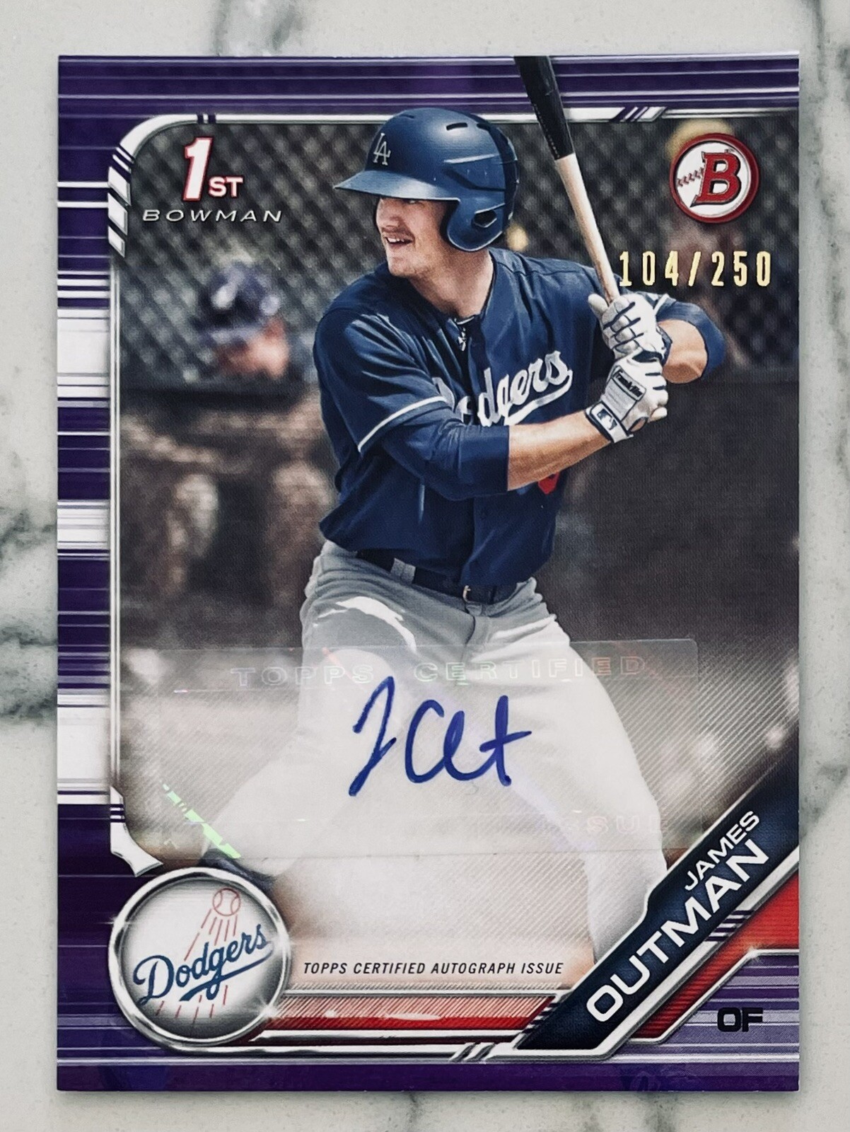 JAMES OUTMAN 2019 Bowman 1st PURPLE AUTO /250 PA-JO Dodgers Rookie 🔥