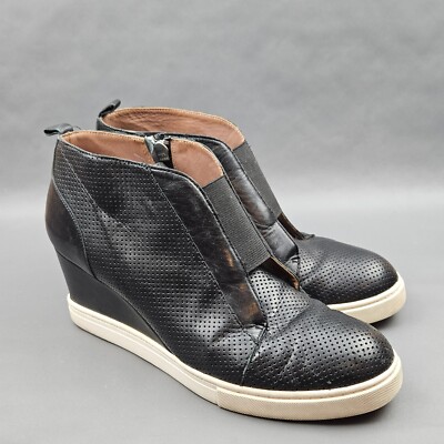 Linea Paolo Felicia Womens Wedge Sneakers Black Leather Zipper