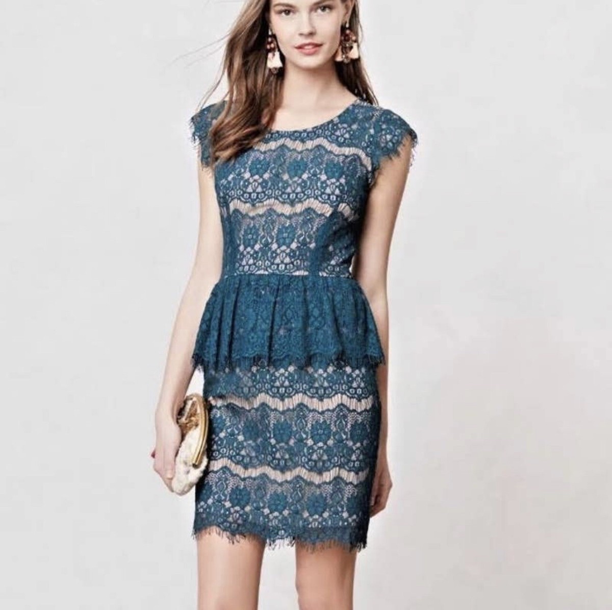 Maeve Anthropologie Elsa Peplum Dress, Size M Green Floral Lace Sheath Maeve Anthropologie Elsa Peplum Dress, Size M Green Floral Lace Sheath