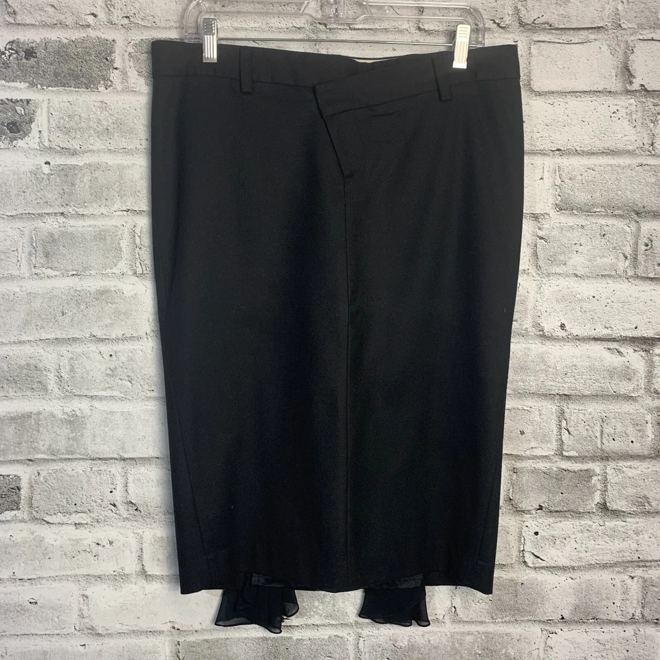 L.A.M.B. Falda lápiz Y2K para mujer 12 negra con volantes de lana elástica hecha en Japón