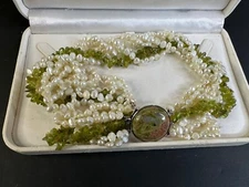 Vintage Seed Pearl and Green Stone Choker Necklace