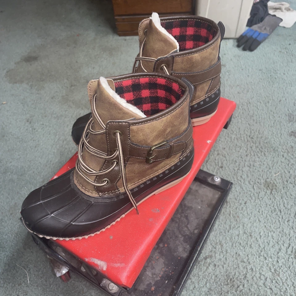 Botas Madden Girl para mujer 7 negras de goma marrón gamuza botas de lluvia con cordones estado AAA Foto 3 de 4