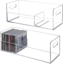 Clear Acrylic Stackable CD Holder Racks, Media Storage Organizers, Set of 2