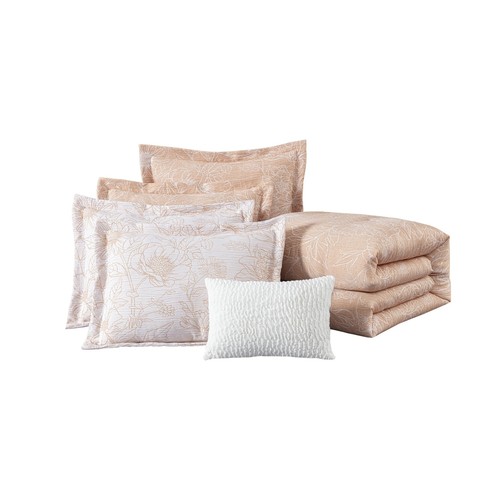 Chezmoi Collection Katrina 6-Piece Floral Comforter Set Queen Size, Coral/Whi... - Picture 9 of 9