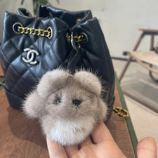 Cute Real Mink Fur Totoro Keychain Fur Ball Pompom Purse Bag Phone Pendant Gift