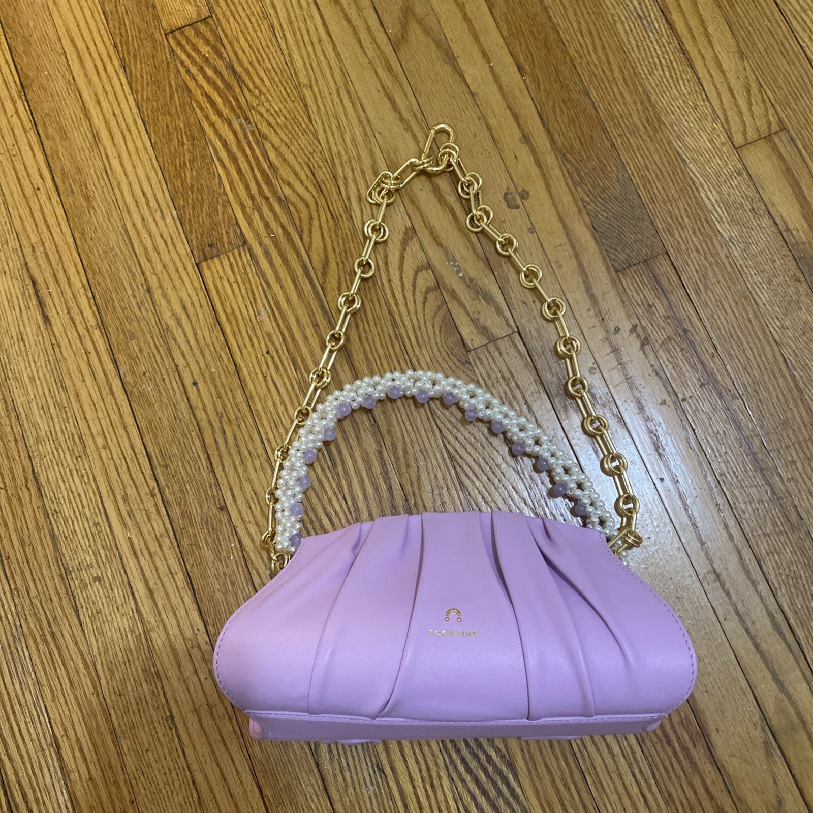Bolso sin asas de noche convertible COCHAINS púrpura original $499 Nuevo en caja