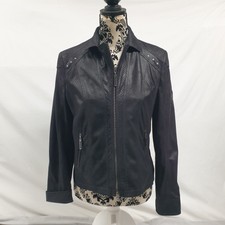 Barbara Lebek Faux Suede Zipped Jacket Uk Size 10 Women's Black Coat