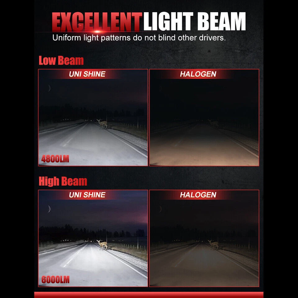 Pair 7" Round LED Headlights RED DRL For Chevy C10 C20 Pickup LUV Camaro Nova - Image 3 of 4