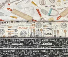 Fabric Baking Kitchen Theme Novelty Assorted Prints 100% Cotton Sold BTY NEW