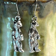 Silver Tone Standing Bear Charms Dangle Earrings. Winter. Polar. Grizzley. S895