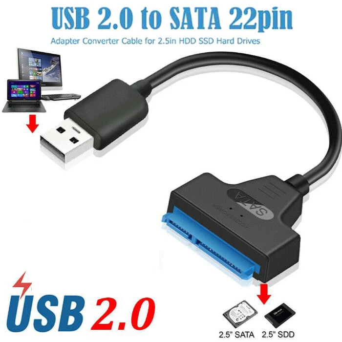 USB 2.0 zu SATA 22 Pin Laptop Festplatte SSD Adapter Konverterkabel - Bild 3 von 4