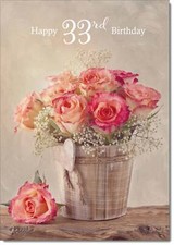 Doodlecards 33rd Birthday Card Age 33 for Her Pink Rose Bouquet
