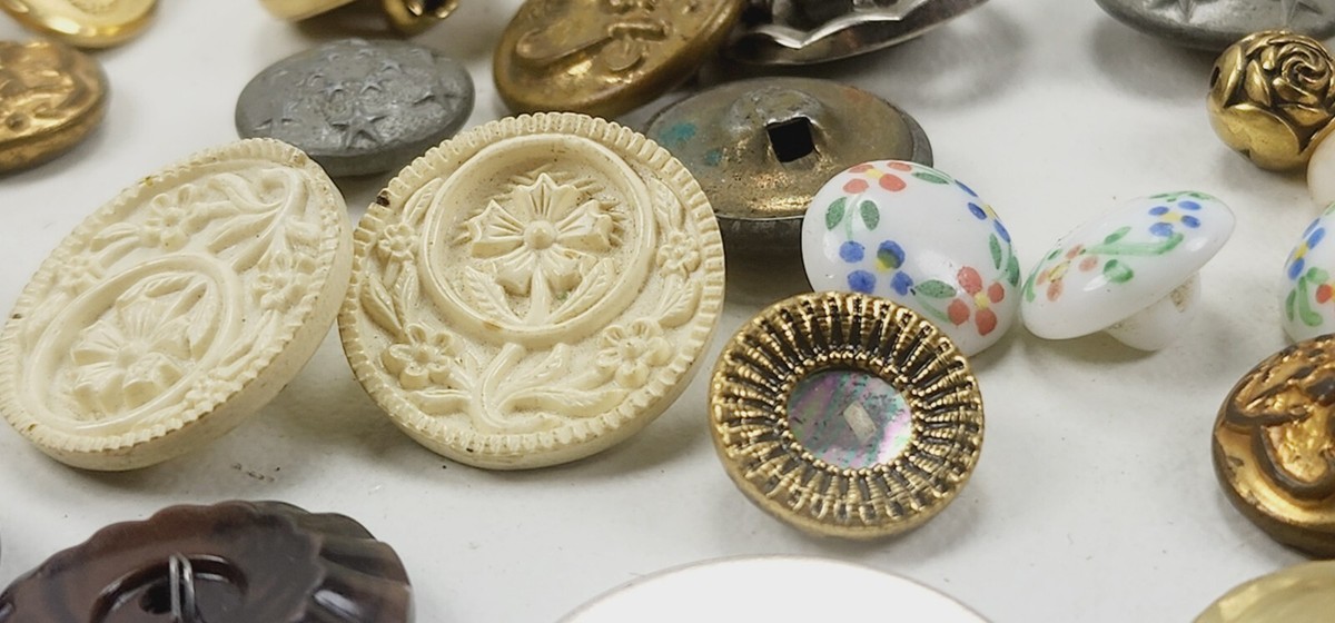 Antique Gold 2 Hole Metal Button - Fancy Tiger Crafts Co-op, brass buttons