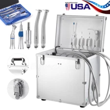 Portable Dental Mobile Delivery Unit Air Compressor Suction/Handpiece Kit 4 Hole
