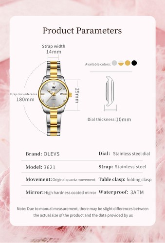 OLEVS Steel Band Quartz Women's Wrist Watch Luminous Hands Date Waterproof Watch - Picture 9 of 16