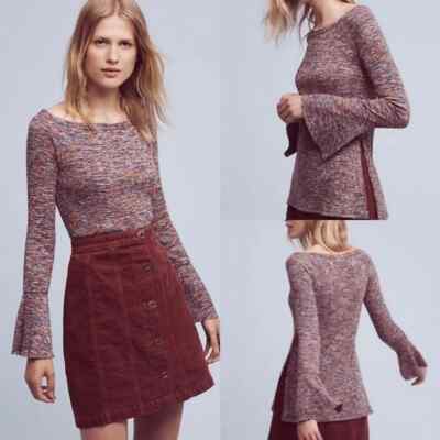 Akemi + Kin Anthropologie Zaka Rainbow Rib Knit Long Bell Sleeve Top - Size S
