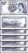 Isle of Man 1 Pound 2009, UNC, 5 Pcs LOT, Consecutive, P-40c, Prefix AA