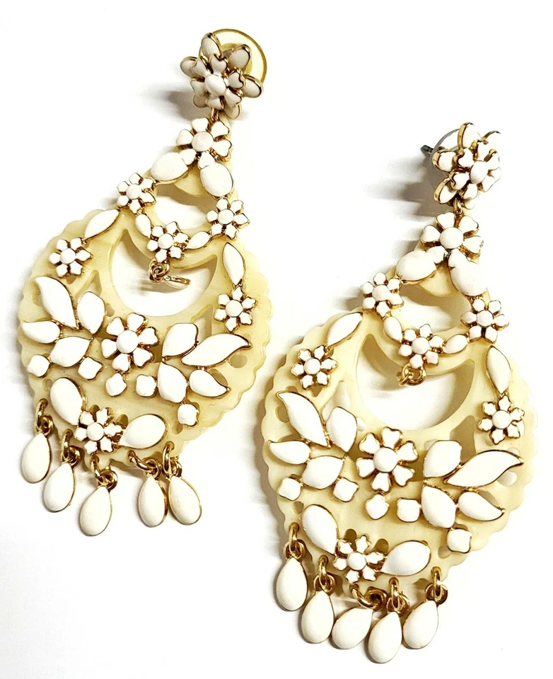 Pendientes Araña Floral J.Crew Blanco Multicolor Oro Claro Chapado en Buey Latón Foto 2 de 4