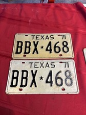 Texas License Plate Expired Set 1971 BBX468 Pair 