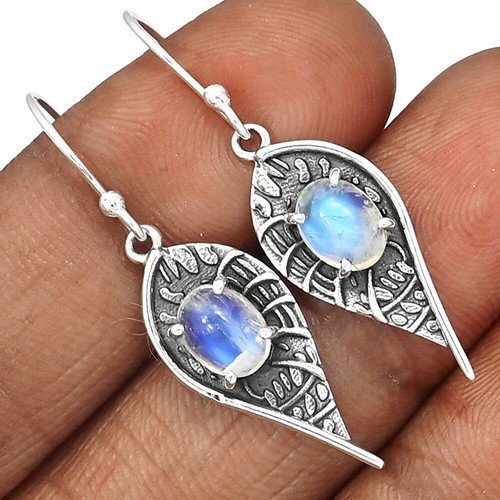 Natural Rainbow Moonstone - India 925 Sterling Silver Earrings PSA1 CE44767