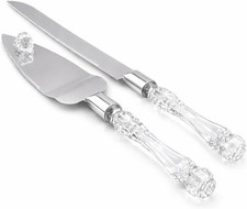 Elegant Cake Knife and Server Set Stainless Steel with Crystal Handle - Perfe...