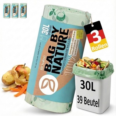 BIOvative | Biomüllbeutel | 30L m. Tragegriff | 39 Beutel | Made in Germany