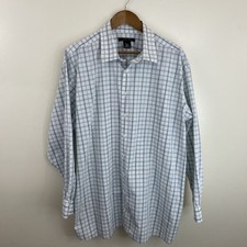 SYNRGY Shirt Mens 2XLT Tall XXL White  Teal Plaid Long Sleeve Button Cotton