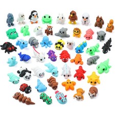 MONJITA 50 pcs Mini 3D Printed Animal Figurines, Flexible 50pcs, Mixed Color