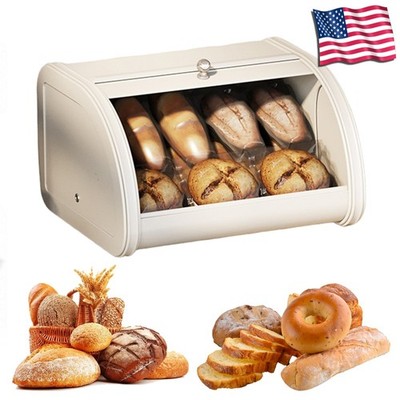 Modern Metal Bread Box Large Capacity for Kitchen Counters Organizer (White)