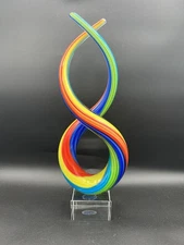 Large Badash Blown Art Glass Rainbow Swirl Twist Sculpture