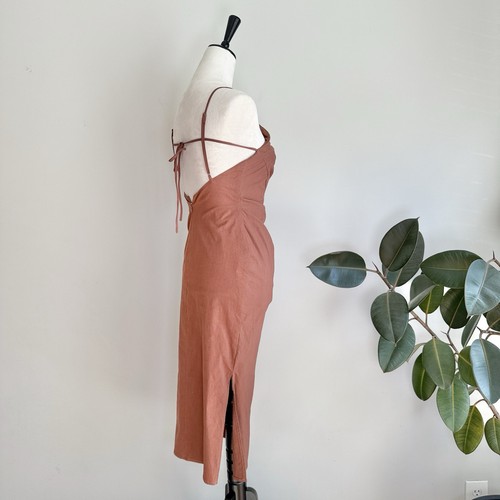 NWT ASTR Armona Square Neck Ruched Midi Dress in Brown XS - Picture 6 of 11