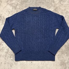 Vtg Brooks Brothers Shetland Wool Cable Knit Sweater Size 38 Navy Blue Hong Kong